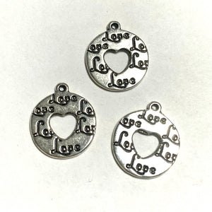 15pc 15mm antique silver outer circle with engraved letters on the inner side hanging spout h1654