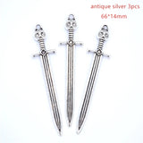3 Color Mixed Alloy Antique Knight Sword Charms for Jewelry Making DIY Handmade Weapons Pendant