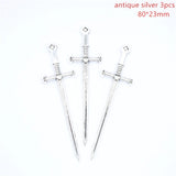 3 Color Mixed Alloy Antique Knight Sword Charms for Jewelry Making DIY Handmade Weapons Pendant