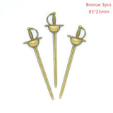 3 Color Mixed Alloy Antique Knight Sword Charms for Jewelry Making DIY Handmade Weapons Pendant