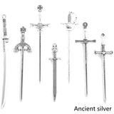 7style 7pcs 6 Color Samurai Knife Charms Alloy Metal Katana Pendants For DIY Handmade Jewelry