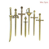 3 Color Mixed Alloy Antique Knight Sword Charms for Jewelry Making DIY Handmade Weapons Pendant