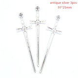 3 Color Mixed Alloy Antique Knight Sword Charms for Jewelry Making DIY Handmade Weapons Pendant