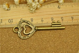 20 Pieces/Lot 50mm*19mm Antique Bronze Plated Vintage Double Heart Key Charms