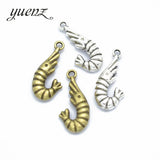YuenZ 10 pcs Charm for Necklace Bracelet Jewelry Making Trendy Antique Silver color Shrimp Charms Metal Pendants 27*13mm D7104