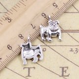Dijes de 20 piezas para fabricación de joyas, colgantes de Color plateado tibetano, fabricación de joyas antiguas, artesanía hecha a mano DIY, Bulldog, perro Pug encantador, 17x13mm