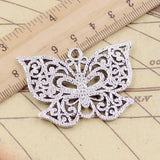 5 uds dijes mariposa hueca 35x50mm colgantes de Color plata antigua para hacer joyería tibetana hecha a mano DIY