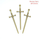 3 Color Mixed Alloy Antique Knight Sword Charms for Jewelry Making DIY Handmade Weapons Pendant