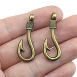 10 Pieces/Lot 13*36mm antique silver plated or antique bronze metal fish hook charms pendant for jewelry making