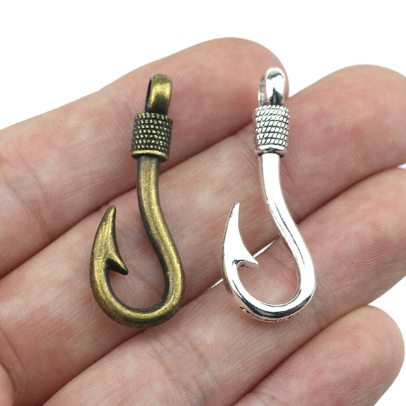 10 Pieces/Lot 13*36mm antique silver plated or antique bronze metal fish hook charms pendant for jewelry making
