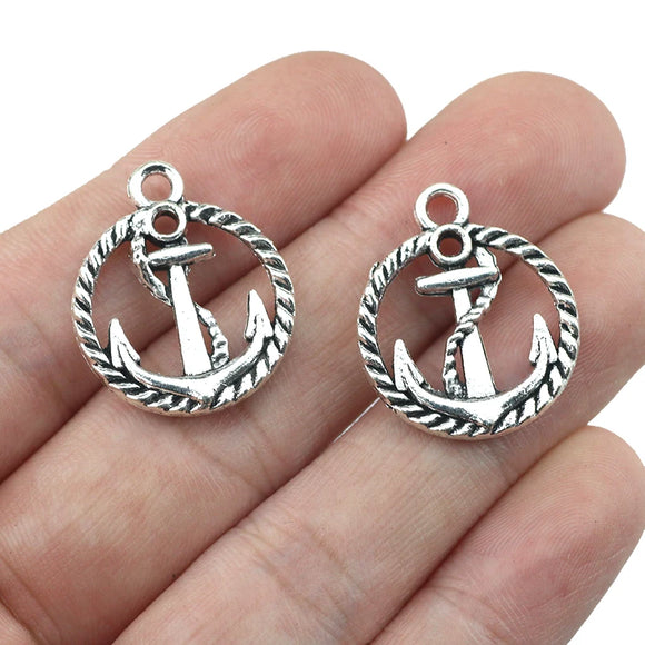 10 Pieces/Lot 20mm*24mm Antique Silver Plated Round Rope Anchor Charm Pendant For Diy Jewelry Making