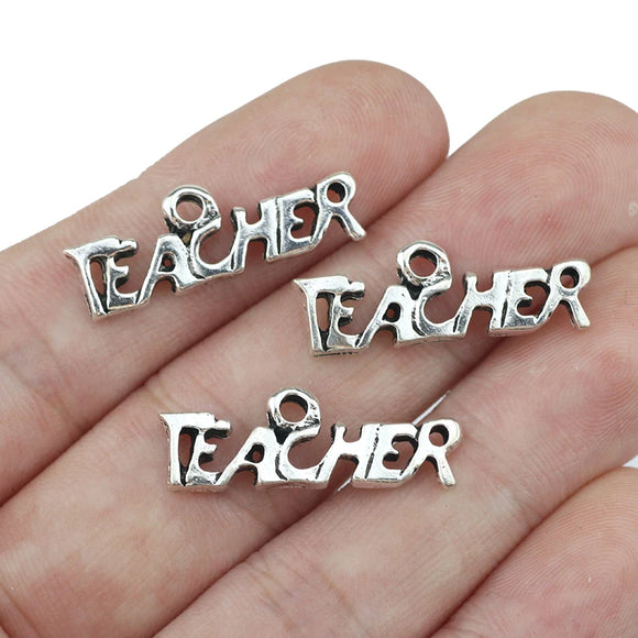 10 Pieces/Lot 9mm*26mm Antique Silver Plated Graduation Charm Letters Teacher Charms For Jewelry Making