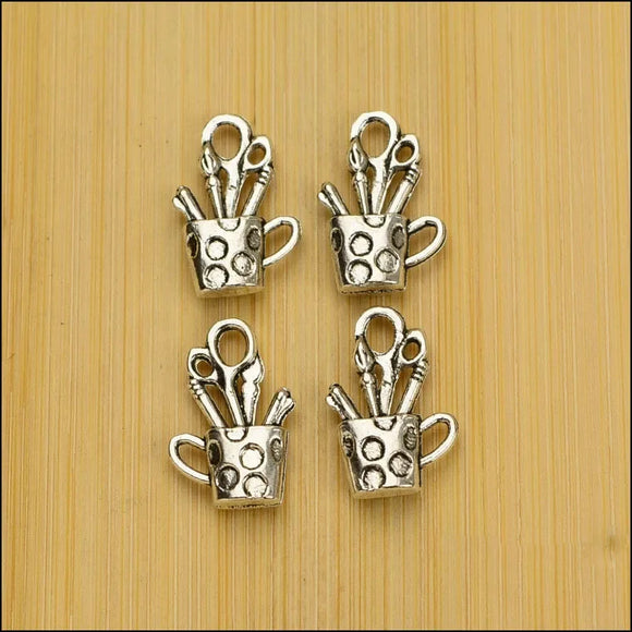 20 Pieces/Lot 12mm*19mm Antique Silver plated Or Gold plated color Pen Brush Pot Pen Holder Charms Jewelry Making