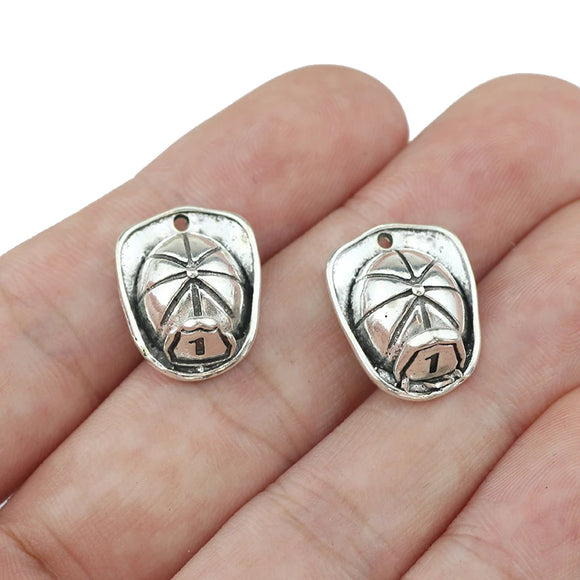 20 Pieces/Lot 15mm*19mm Antique Silver Plated Fire Hat Charms Firefighter Charm For Jewelry Making