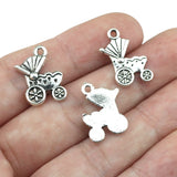 20 Pieces/Lot 17mm*18mm Antique Silver Plated Alloy Diy Charm Small Baby Carriage Stroller Charms For Jewelry Makin