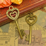 20 Pieces/Lot 50mm*19mm Antique Bronze Plated Vintage Double Heart Key Charms