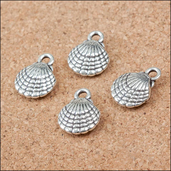 High Quality 50 Pieces/Lot 10MM*13MM Antique Silver Color Diy Making Charm Metal Double sided Shell Charm Fit For Jewelry Making