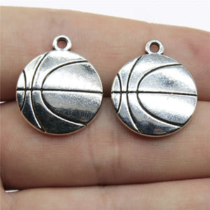 High Quality 5Pieces/Lot 22*18mm Antique Silver Plated Double Side Basket Ball Basketball Charms