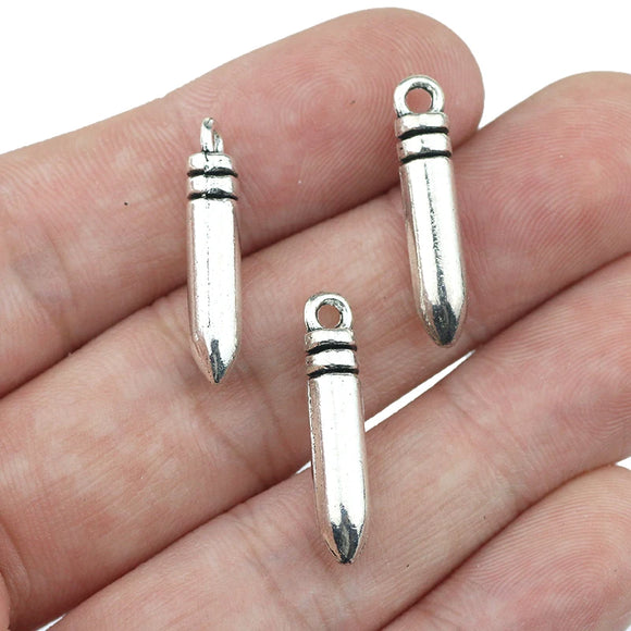 6 Pieces/Lot 24mm*5mm Antique Silver Plated Bullet Charms Metal Charm For Jewelry Making