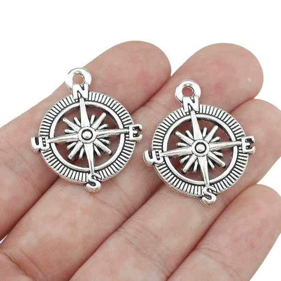 Hiqh Quality 8 Pieces Antique Silver Color Voyage Compass Charms Keychain Charm Pendant Accessory For DIY Jewelry Making 25*30mm