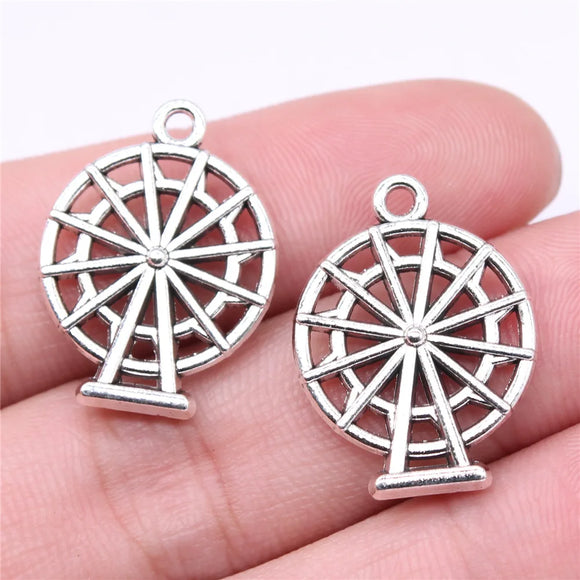 10Pcs/Lot 24*18mm Mixed Alloy Antique Silver Color Ferris Wheel Charms Keychain Pendant Accessory For DIY Jewelry Making