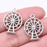 10Pcs/Lot 24*18mm Mixed Alloy Antique Silver Color Ferris Wheel Charms Keychain Pendant Accessory For DIY Jewelry Making