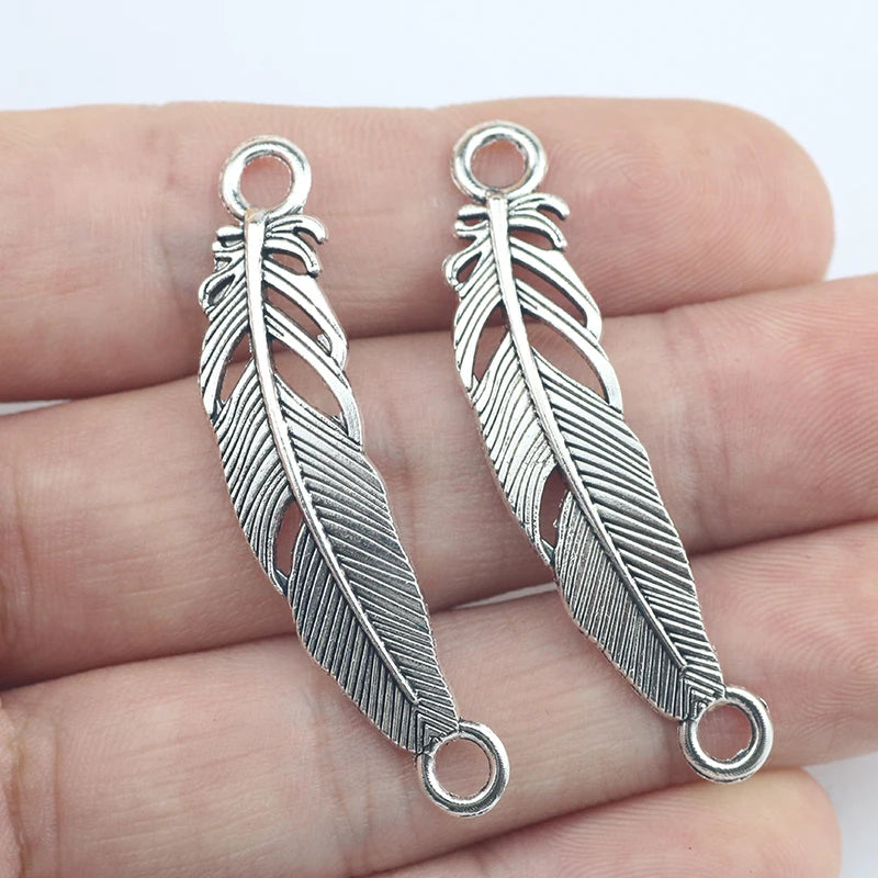 Mixed Alloy Antique Silver Color Feather Char