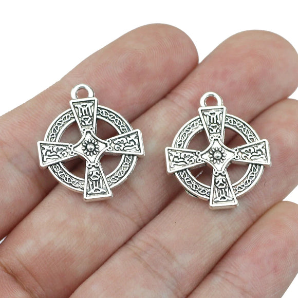 10Pieces 20*24mm Mixed Alloy Antique Silver Color Cross Wicca Charms Vintage  Pendant Accessory For DIY Jewelry Making