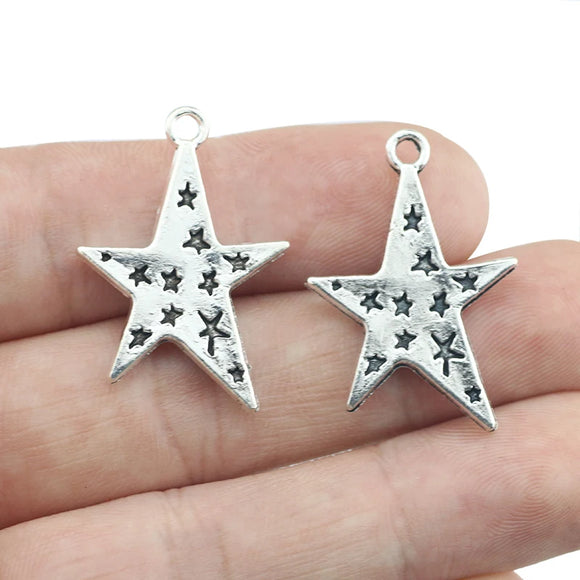 10Pieces 20*30mm Mixed Alloy Antique Silver Color Stars Charms Necklace Earring Pendant Accessory For DIY Jewelry Making