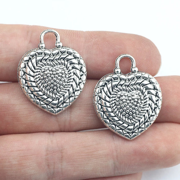 10Pieces 25*28mm Antique Silver Color Heart Charms Vintage Necklace Bracelet Pendant For DIY Jewelry Making Findings