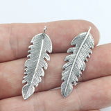 12Pieces 12*38mm Antique Silver Plated Feather Leaf Charms Necklace Earrings Pendant Phone Charms For Jewelry Making