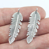 12Pieces 12*38mm Antique Silver Plated Feather Leaf Charms Necklace Earrings Pendant Phone Charms For Jewelry Making