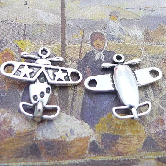 15Pieces 18*19mm Mixed Alloy Antique Silver Color Plane Aircraft Charms Necklace Pendant Accessory For DIY Jewelry Making