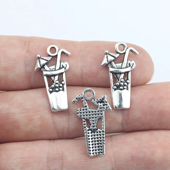 20Pcs 12*23mm Antique Silver Color Drink Tibetan Charms Cute Necklace Pendant Accessory Charms For Jewelry Making Gifts