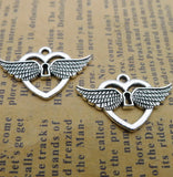 20Pcs 16*25mm Antique Silver Plated Alloy Angel Wings Charms Heart Pendant Accessories Charms For Diy Jewelry Making