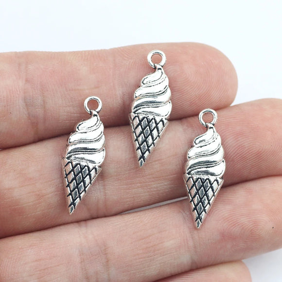 20Pcs 8*25mm Antique Silver Plated Ice Cream Charms Keychain Earrings Alloy Fashion Pendant For Kids Jewelry Making ef4713