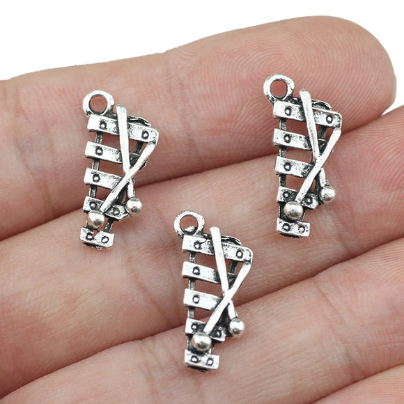 Newest 20Pieces 10*20mm Mixed Alloy Antique Silver Color Xylophone Charms Keychain Pendant Accessory For DIY Jewelry Making