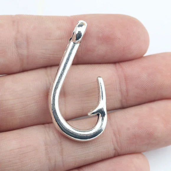Newest 4Pieces 38.5*18.8mm Mixed Alloy Antique Silver Color Fish Hook Charms Connector Pendant Accessory For DIY Jewelry Making
