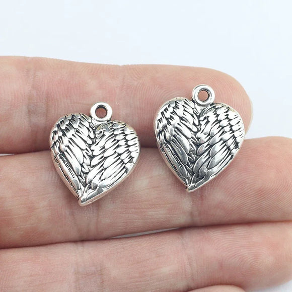 Newest 5 Pieces 18*21mm Antique Silver Color Heart Wings Charms for Jewelry Making Bulk Items Wholesale