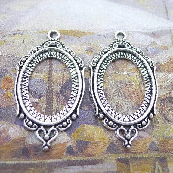 6Pieces 25*18mm Mixed Alloy Antique Silver Color Mirror Collet Charms Keychain Pendant Accessory For DIY Jewelry Making