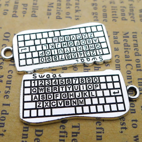 8Pcs 13*30mm Antique Silver Plated Alloy Computer Keyboard Charms Pendant Accessories Charms For Diy Jewelry Making