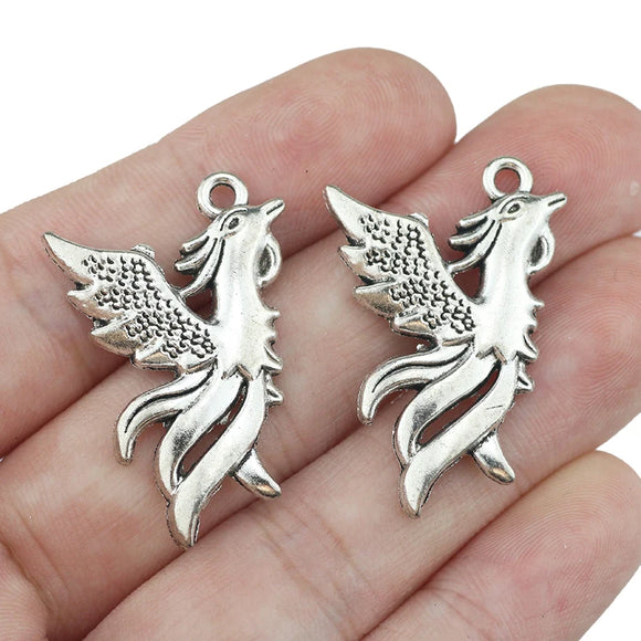 8Pcs 35*22mm Antique Silver Color Alloy Phoenix Charms Vintage Necklace Earrings Wicca Pendant For DIY Jewelry Making