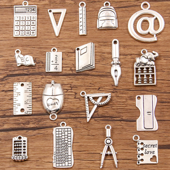 19 cross-border creative DIY alloy jewellery gadgets school supplies charm schoolbag ruler stationery pendant