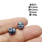 Vintage silver spear black bead spacer and loose bead set, auspicious totem flower holder Buddha head accessory, DIY bracelet necklace cultural jewelry accessory