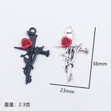 10PC 38*23MM Vintage Rose Thorn Cross Pendant Alloy Jewelry Accessories for Cross-border E-commerce