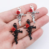 10PC 38*23MM Vintage Rose Thorn Cross Pendant Alloy Jewelry Accessories for Cross-border E-commerce