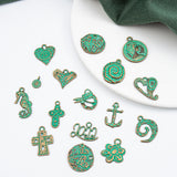 10pc Antique green and blue cross-shaped heart-shaped seahorse pendant DIY jewelry accessory vintage earring accessory