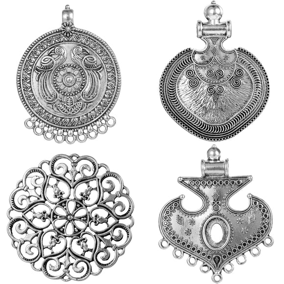 1pc Tibetan Silver Vintage Zinc Alloy Antique Silver Pendant Accessory Ethnic Siberian Style Ornament Pendant
