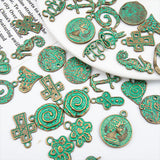 10pc Antique green and blue cross-shaped heart-shaped seahorse pendant DIY jewelry accessory vintage earring accessory