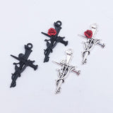 10PC 38*23MM Vintage Rose Thorn Cross Pendant Alloy Jewelry Accessories for Cross-border E-commerce